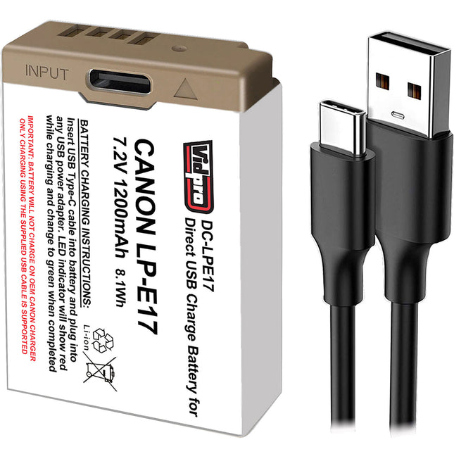 Vidpro LP-E17 Batería 7.4V 1200mAh con Carga USB-C para Cámaras Canon