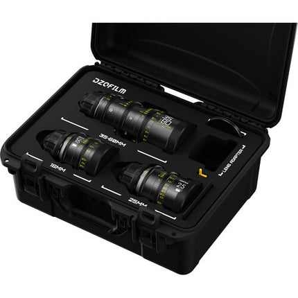 DZOFilm Y24 Kit de lentes cine Catta Ace 35-80mm T2.9 VESPID 16mm T2.8 25mm T2.1 PL ARRI