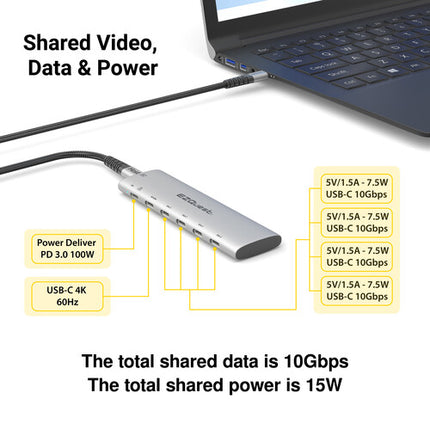 EZQuest USB-C Slim Hub Adaptador 6 en 1 USB 3.2 Gen 2 80W 4K 60Hz
