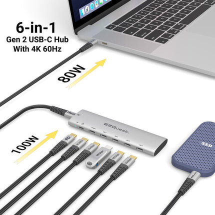 EZQuest USB-C Slim Hub Adaptador 6 en 1 USB 3.2 Gen 2 80W 4K 60Hz