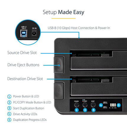 StarTech Duplicador SATA 3.5 2.5 Dual-Bay USB-C 28GB/min