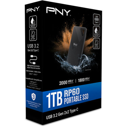 PNY 1TB RP60 SSD portátil M.2 USB-C 3.2 Gen 2x2 2000 MB/s IP65