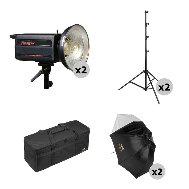 Photogenic Two 2500DR-UV Kit de Iluminación Potente 2000 W/s con Sombrillas y Soportes