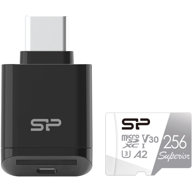 Silicon Power 256GB Superior microSDXC UHS-I Clase 10 con Adaptador y Lector USB-C