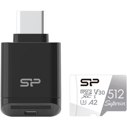 Silicon Power 512GB microSDXC tarjeta UHS-I velocidad 100MBs con adaptador y lector USB-C
