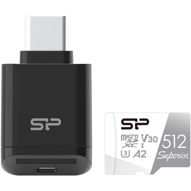 Silicon Power 512GB microSDXC tarjeta UHS-I velocidad 100MBs con adaptador y lector USB-C