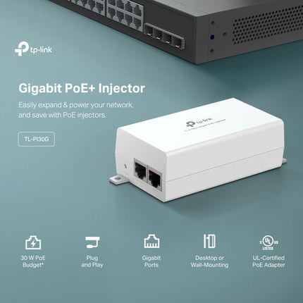 TP-Link TL-PI30G Inyector PoE+ 30W 2 Puertos Gigabit 1000 Mb/s
