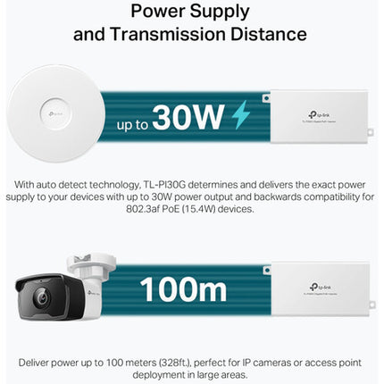 TP-Link TL-PI30G Inyector PoE+ 30W 2 Puertos Gigabit 1000 Mb/s