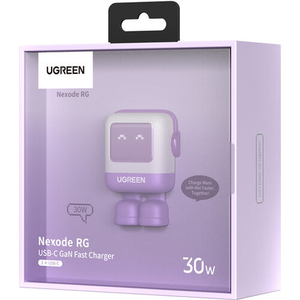UGREEN Uno cargador USB-C 30W diseño robot púrpura con pantalla LED