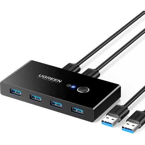 UGREEN Switch USB-A 3.0 4 Puertos 5 Gb/s con Protección IP55 y Cable USB-A