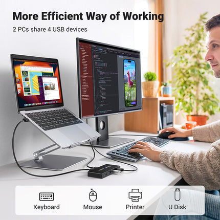 UGREEN Switch USB-A 3.0 4 Puertos 5 Gb/s con Protección IP55 y Cable USB-A