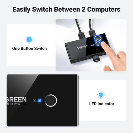UGREEN Switch USB-A 3.0 4 Puertos 5 Gb/s con Protección IP55 y Cable USB-A