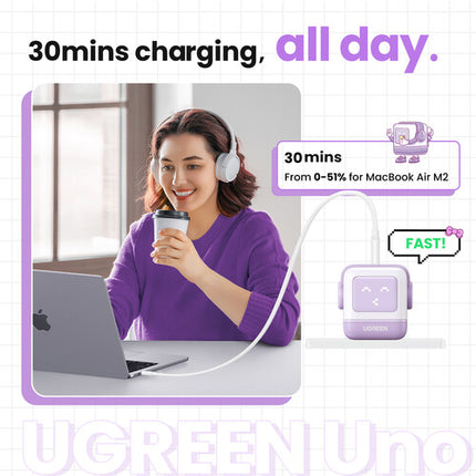 UGREEN Uno Cargador USB 65W 3 Puertos con Pantalla LED y Protección