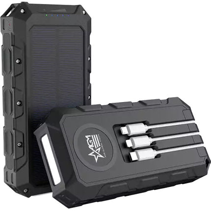 AGM 30,000mAh Powerbank Solar inalámbrico resistente carga rápida y triple puerto
