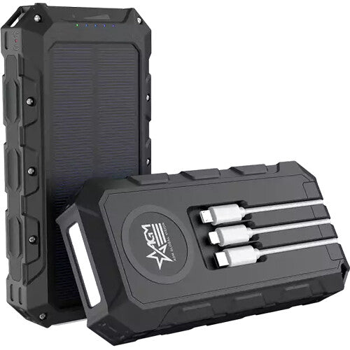 AGM 30,000mAh Powerbank Solar inalámbrico resistente carga rápida y triple puerto