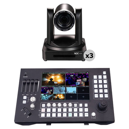 PTZCam Switch N8 con Switcher NDI 8 Canales y 3 Cámaras PTZ UV510A 20x Zoom 1080p60