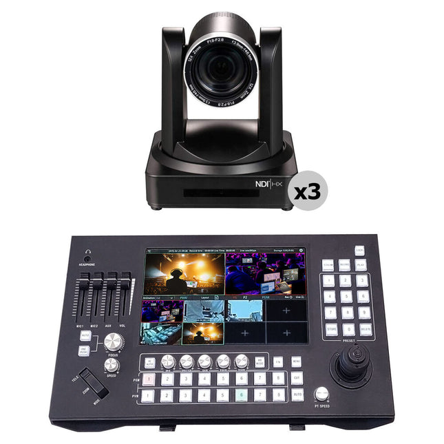 PTZCam Switch N8 con Switcher NDI 8 Canales y 3 Cámaras PTZ UV510A 20x Zoom 1080p60