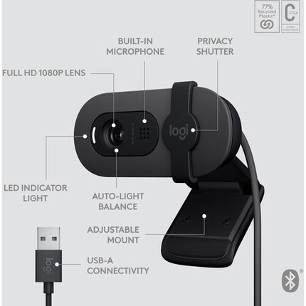 Logitech Brio 105 Webcam Full HD 1080p Sensor 2MP Ángulo 58°