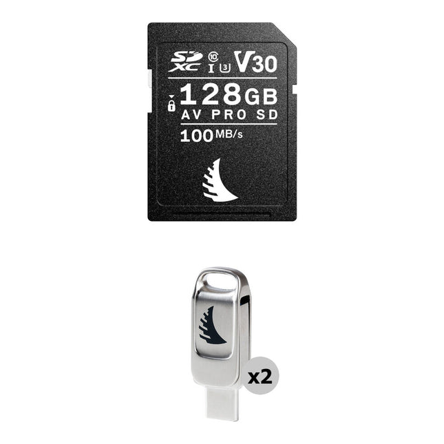 Angelbird 128GB AV Pro Tarjeta SDXC UHS-I 100MB/s con 2 Flash Drives USB-C y USB-A