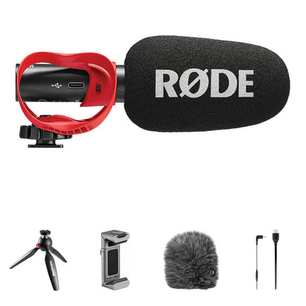RODE VideoMic GO II-H Micrófono Analógico USB para Escritorio Kit con Trípode y Funda antiviento