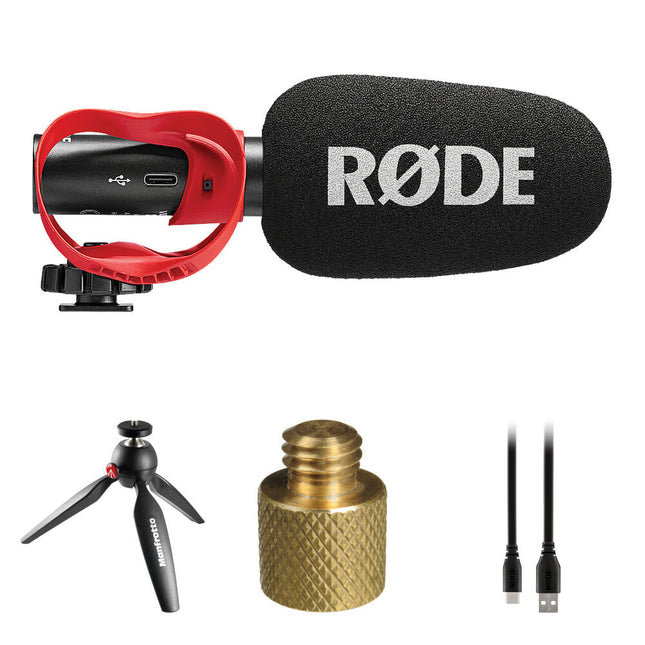 RODE VideoMic GO II-H Micrófono Analógico USB Kit de Escritorio con Trípode 5ft y Adaptador
