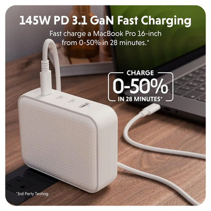 HYPER HyperJuice Cargador de Viaje USB GaN 145W 4 Puertos con Adaptadores Globales