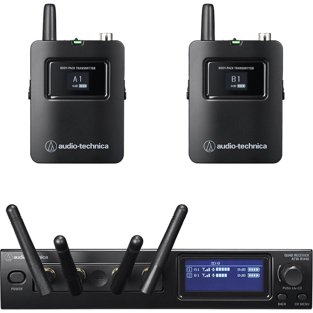 Audio-Technica ATW-1421 Sistema Profesional 2 Cuerpos 2.4 GHz 15 Horas de Uso