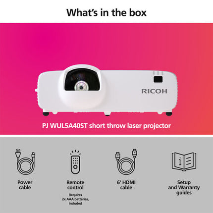 Ricoh PJ-WUL5A40ST Proyector Láser 3LCD 4500 Lúmenes WUXGA 0.44:1 Corto Alcance HDR