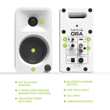 Kanto Living ORA Altavoces Activos Inalámbricos de Escritorio 50W RMS Blanco Mate