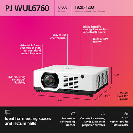 Ricoh PJ-WUL6760 Proyector Láser 3LCD 6000 Lúmenes WUXGA 1920x1200