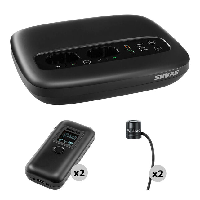 Shure MXW neXt 2 Sistema Inalámbrico para Dos Presentadores con 2 Micrófonos Lavalier Omnidireccionales 17 Horas de Batería
