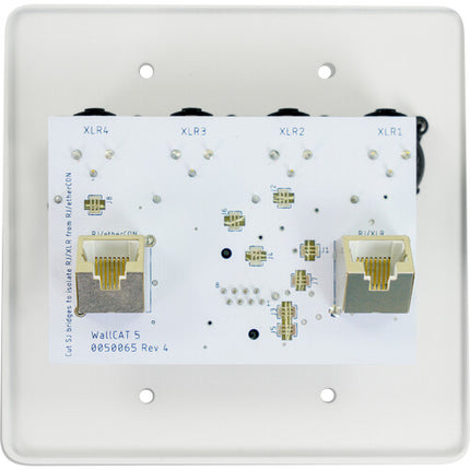 SoundTools WallCat 5 XLR Audio sobre Cat5 con 4 conectores XLR y EtherCon blanco