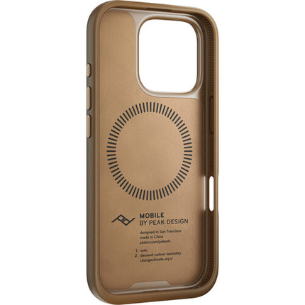 Funda Peak Design Mobile Everyday Clarino para iPhone 16 Pro Perfil Slim 0.1" y Conector SlimLink Magnético Tan