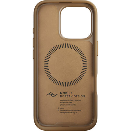 Funda Peak Design Mobile Everyday Clarino para iPhone 16 Pro Perfil Slim 0.1" y Conector SlimLink Magnético Tan