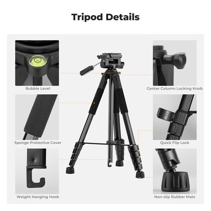 K&F Concept M305A3 Trípode Vlog Carga 8.8 lb Altura 74.8" incluye Control Remoto