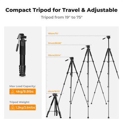 K&F Concept M305A3 Trípode Vlog Carga 8.8 lb Altura 74.8" incluye Control Remoto