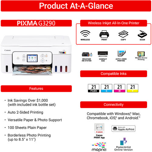 Canon PIXMA G3290 Impresora Multifuncional MegaTank Wi-Fi 4800x1200 dpi 11 ipm