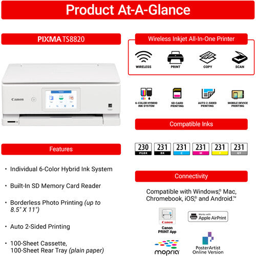 Canon PIXMA TS8820 Impresora Multifunción Inalámbrica 4800x1200 dpi Velocidad 15 ipm