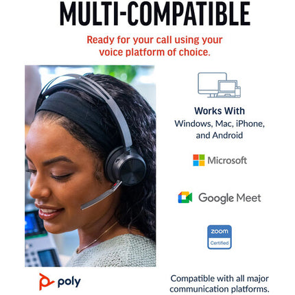 Poly Voyager Focus 2 UC Auricular Bluetooth Estéreo 25 Horas Batería con Base de Carga