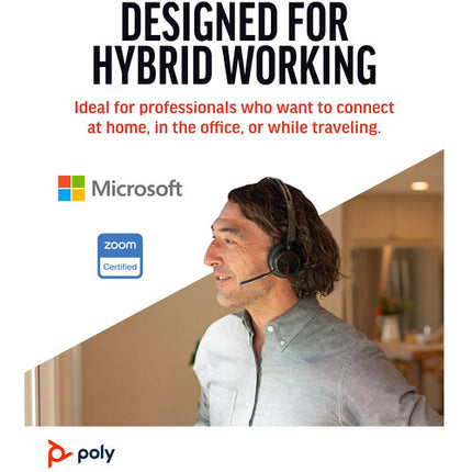 Poly Voyager Focus 2 UC Auricular Bluetooth Estéreo 25 Horas Batería con Base de Carga