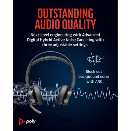 Poly Voyager Focus 2 UC Auricular Bluetooth Estéreo 25 Horas Batería con Base de Carga