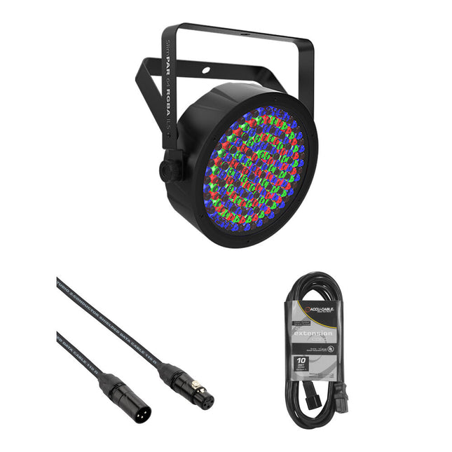 CHAUVET DJ SlimPAR 64 RGBA ILS Luz LED PAR Wash 180 LEDs y 15° haz con cables DMX e IEC