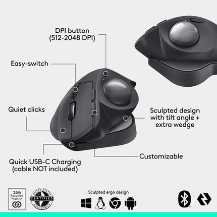 Logitech MX Ergo S Plus Ratón Trackball Inalámbrico 2048 dpi Batería 120 Días