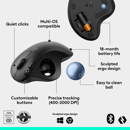 Logitech Ergo M575S Ratón Inalámbrico Trackball 2000 dpi Bluetooth