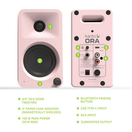 Kanto Living ORA altavoces activos inalámbricos de escritorio 50W RMS 3 pulgadas rosa mate