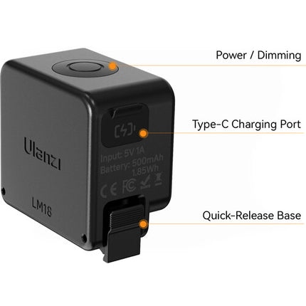 Ulanzi LM18 Luz LED Mini Diurna con Adaptador Expansión para DJI Osmo Pocket 3 5600K 8 Horas