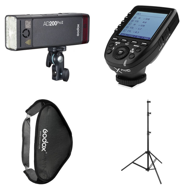 Godox AD200Pro II Kit Flash de Bolsillo 200Ws con Softbox Trípode y XProC para Canon