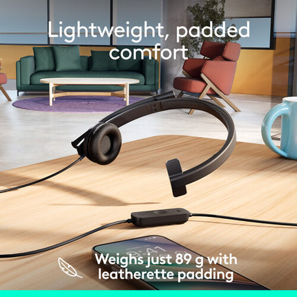Logitech H570e Auricular Mono USB-A con Cancelación de Ruido y Llamadas LED
