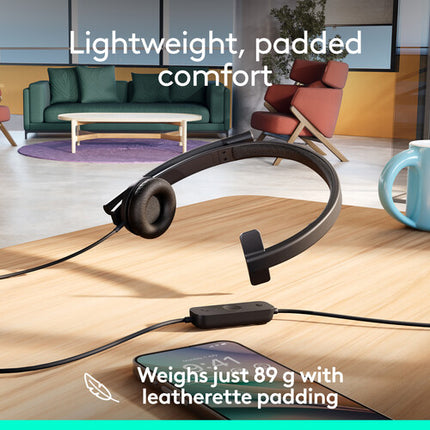 Logitech H570e Auricular Mono USB-C con Micrófono Ajustable y Cancelación de Ruido