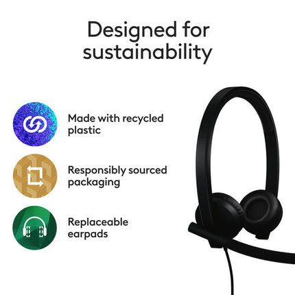 Logitech H570e Auriculares con cable USB-A Micrófono flexible y cancelación ruido